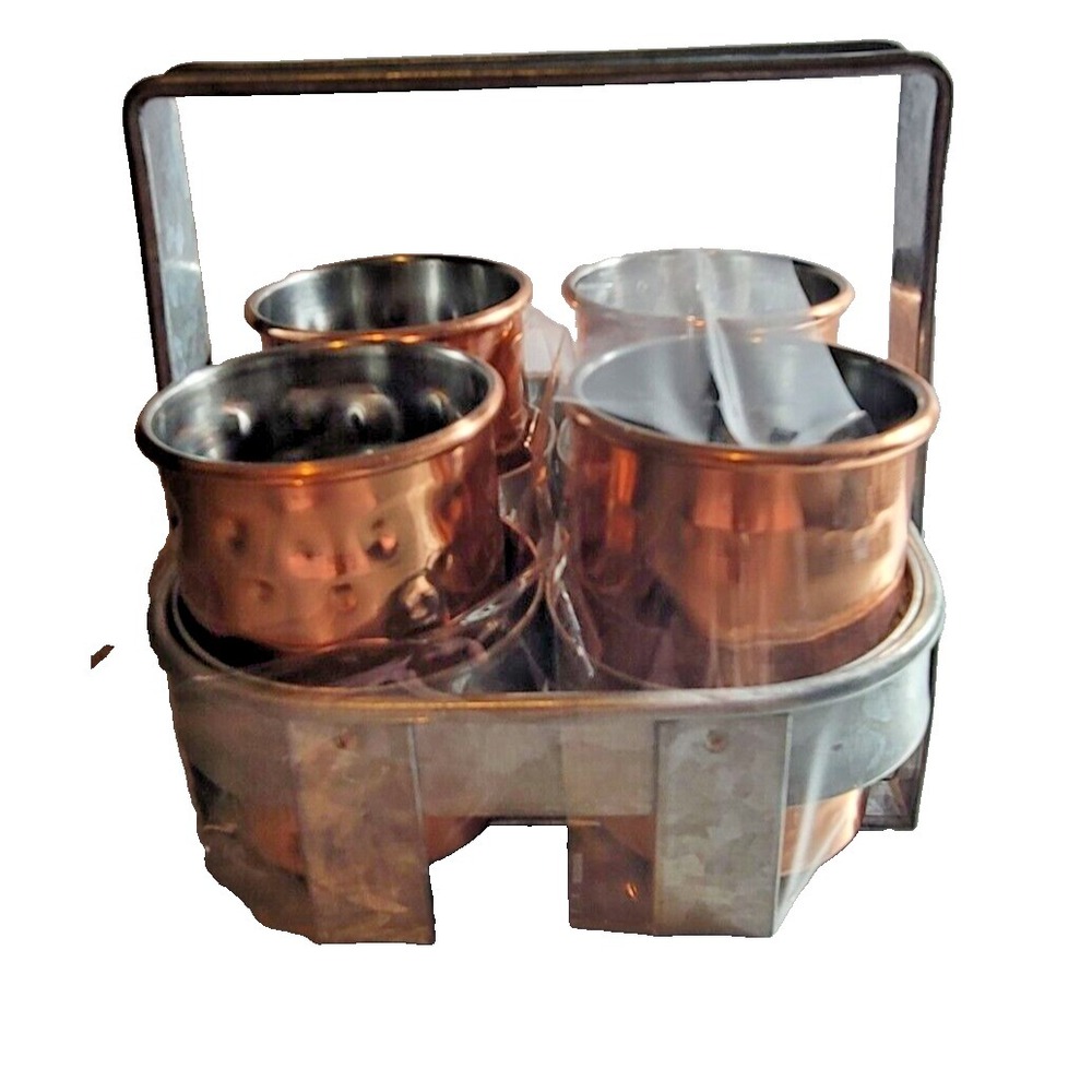 NEW Copper Shot Glass Set Of 4 With Carry Caddy Handmade in India